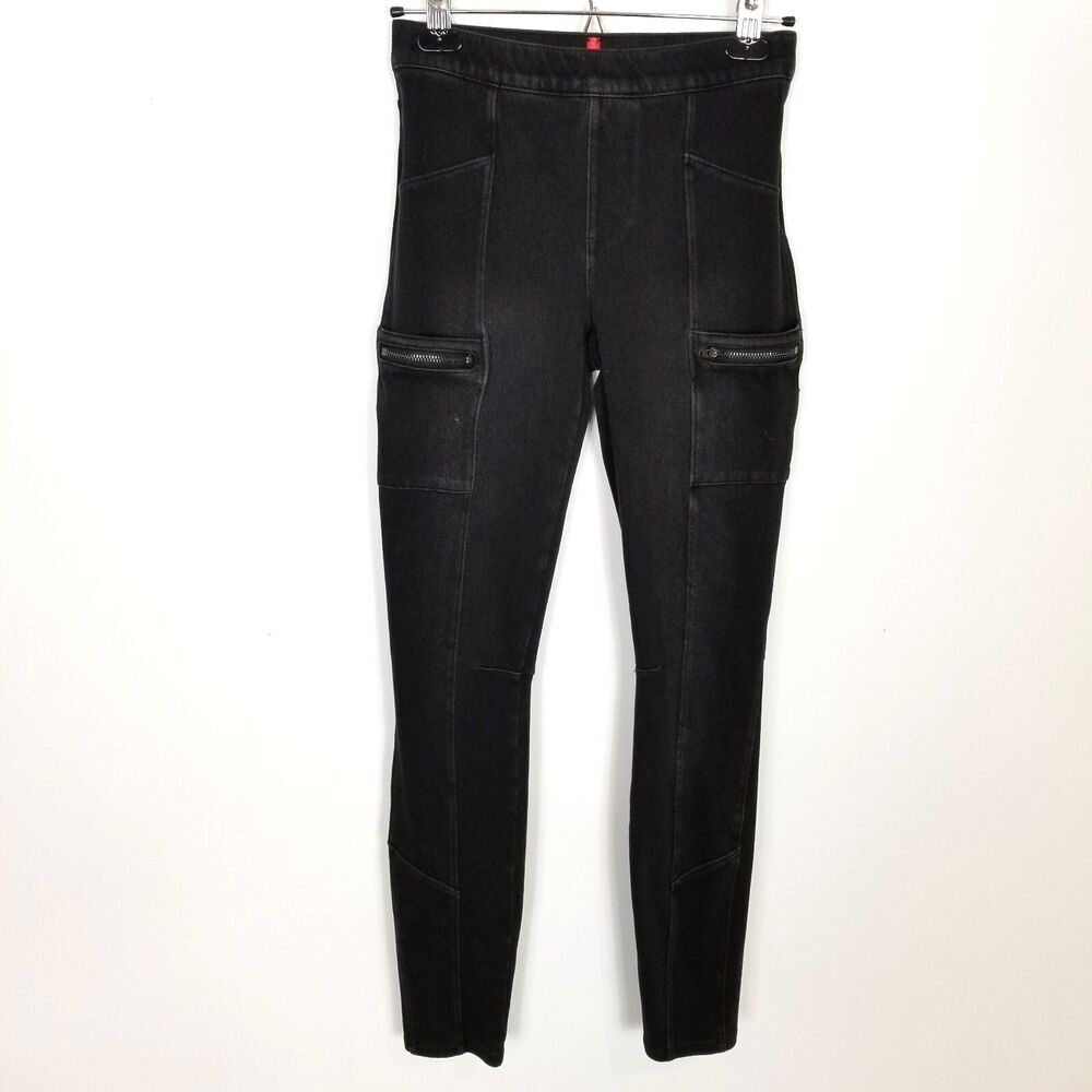 SPANX  Women Jean-ish Cargo‎ Pocket Ankle Leggings Sz S Washed Black Slim Pants